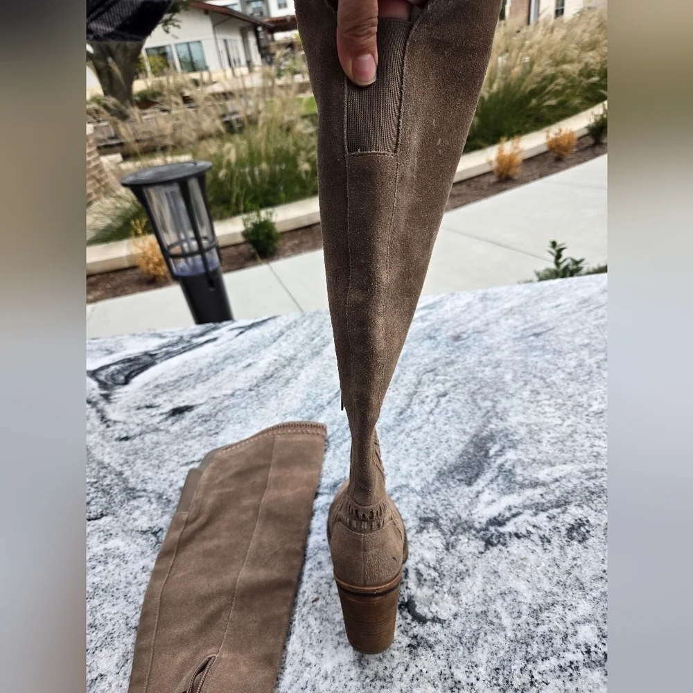 Vince Camuto Madolee Over The Knee Taupe Suede Leather Boots Sz 6